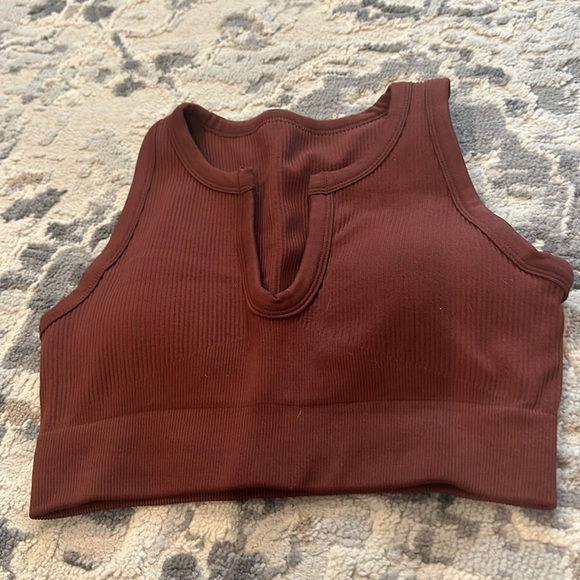 Seamless Ribbed Workout Set 2 Piece Biker Shorts V Neck Sports Bra - Picture 7 of 10